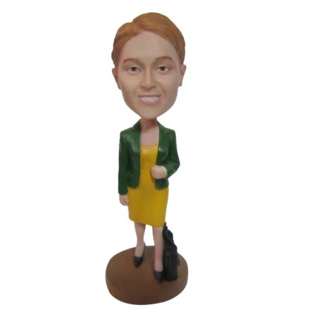 Customized Female  Bobblehead Wearing A Green And Yellow Outfit